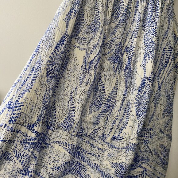 Refashioned Plus Size Upcycled 100% Cotton White Blue Double Gauze Strap Dress - Picture 11 of 13